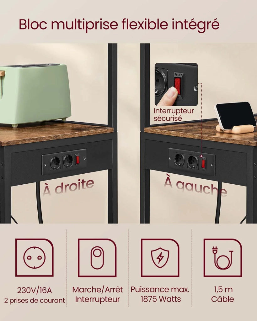 Mensola da cucina con multipresa bancone da caffè a 4 ripiani con ripiano regolabile supporto per microonde portarotolo di carta 40 x 60 x 140 cm marrone 12_0005659