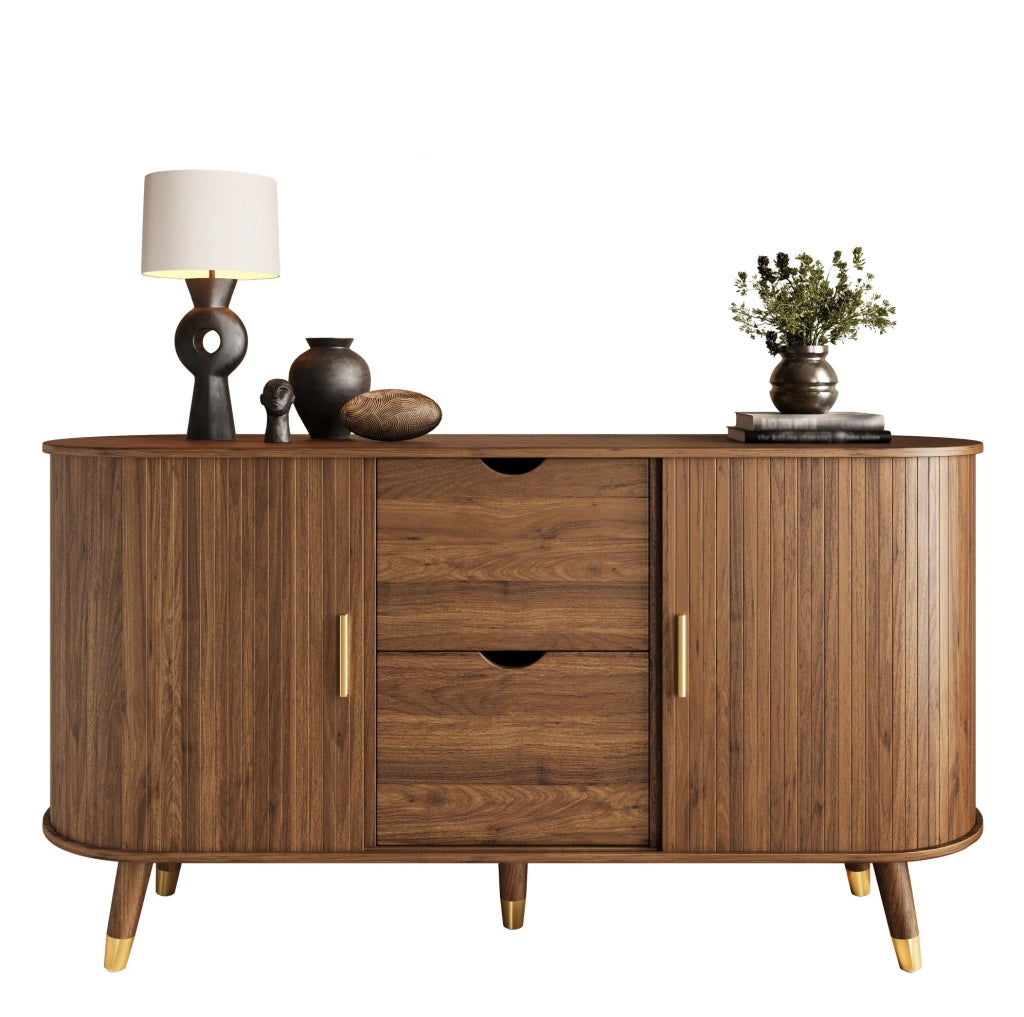 Sideboard 140x40x79;5 cm in MDF noce con 2 cassetti e ripiani aperti