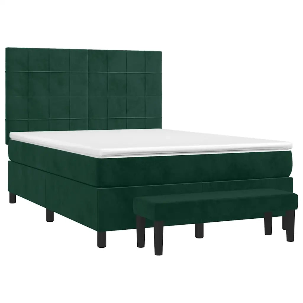 Giroletto a Molle con Materasso Verde Scuro 140x200 cm Velluto