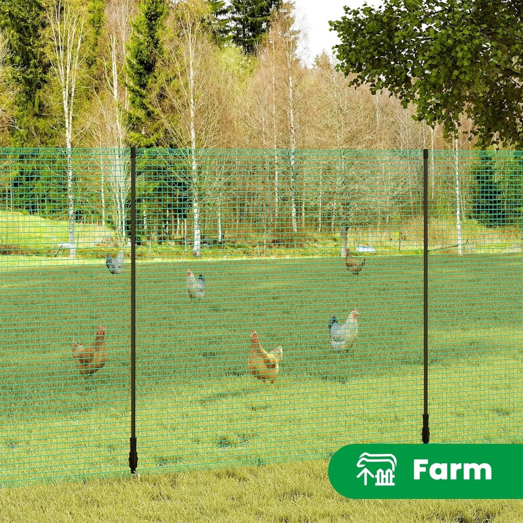 WOLTU Rete per pollame,Rete Verde per Recinzione con Pali 20x1,2 m, Recinzione da Giardino a Maglia con Picchetti, Funi e Fascette, per Frutteti, Fattorie, Animali, Orti, in PE 53g/m²,Verde