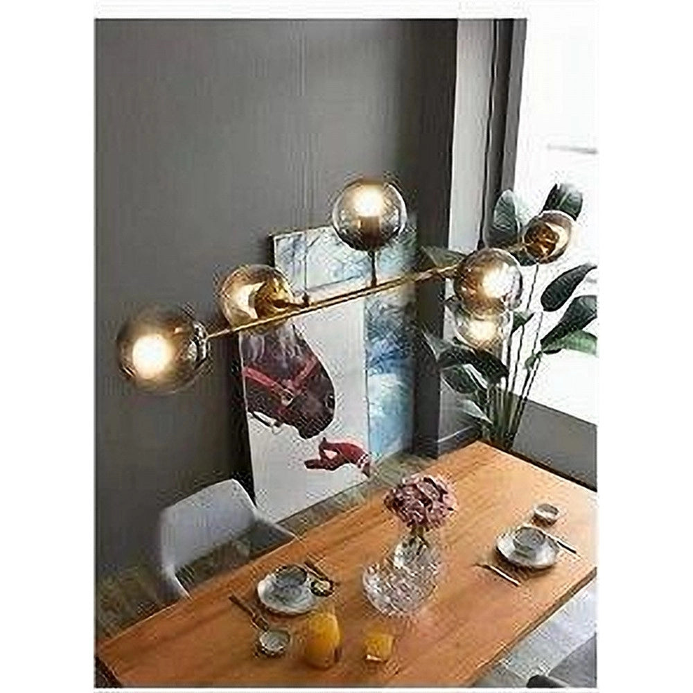 Trade Shop - Lampadario Sospensione 6 Sfere Attacco E27 In Vetro Lampada In Metallo Oro 71645 -