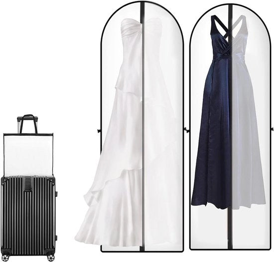 Sacche da abbigliamento pieghevoli per abiti da sposa - 2 pezzi, 60 x 180 cm con chiusura a zip - impermeabili e resistenti alle muffe - contenitori per abiti da sera, abiti da sposa e mantelli