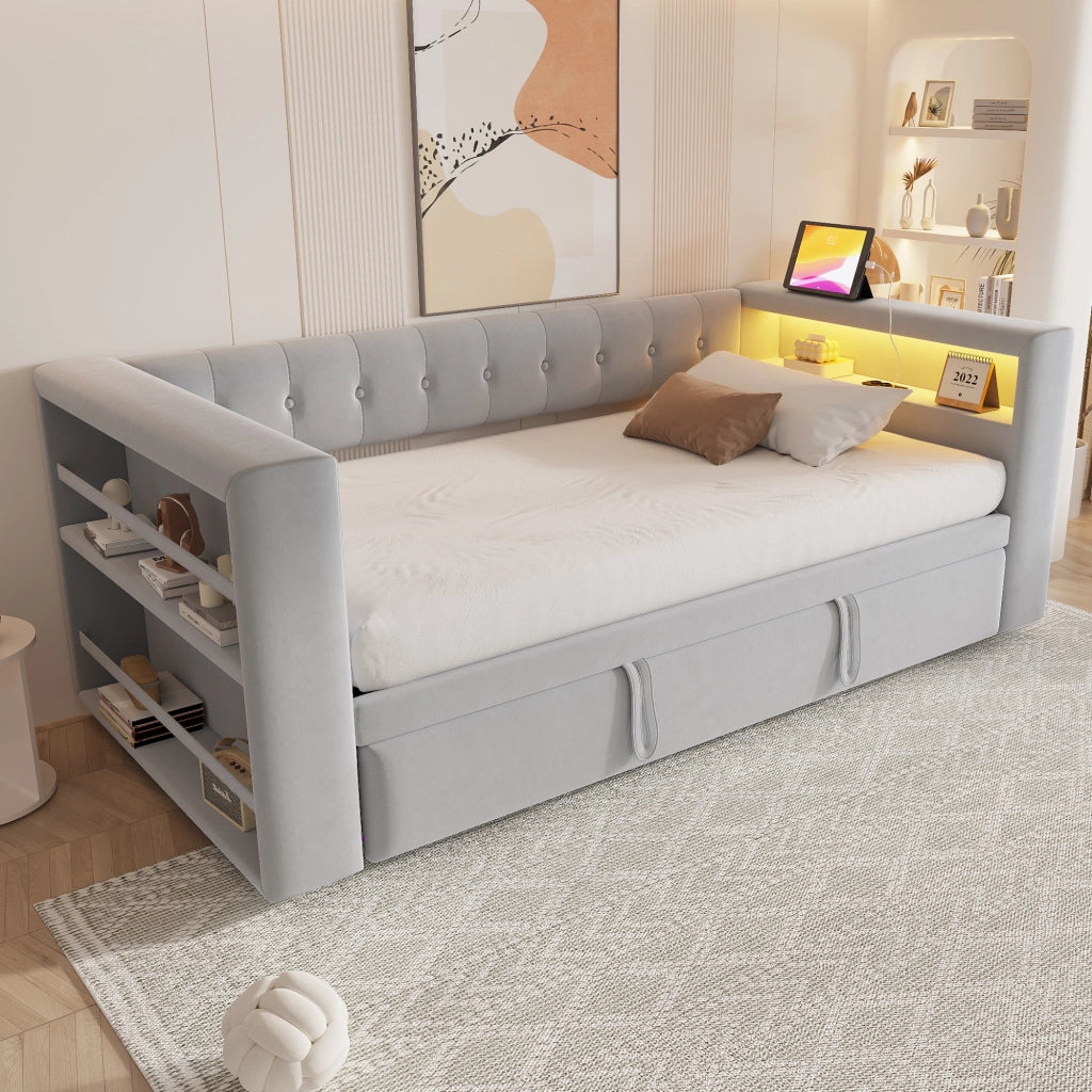 Letto con divano letto integrato flanella grigio chiaro 180x190 cm
