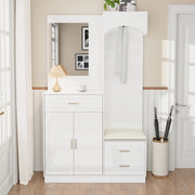 Scarpiera con Specchio e Appendiabiti ¨C MINIMAL ¨C Bianco, Legno, Salvaspazio