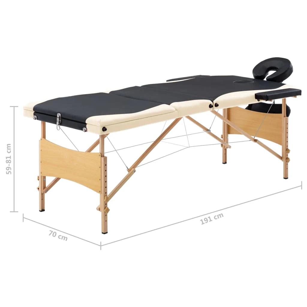 Lettino da massaggio pieghevole 3 sezioni legno nero e beige 02_0001832