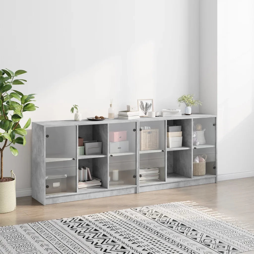 Libreria con Ante Grigio Cemento 204x37x75 cm Legno Multistrato 3206534