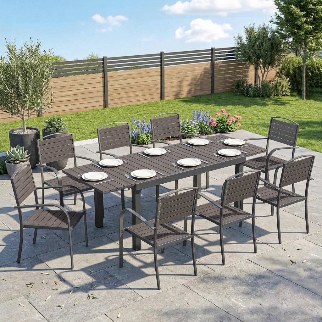 Set Pranzo Estensibile Esterni 9 Pezzi, Tavolo Alluminio, 8 Sedie, Grigio