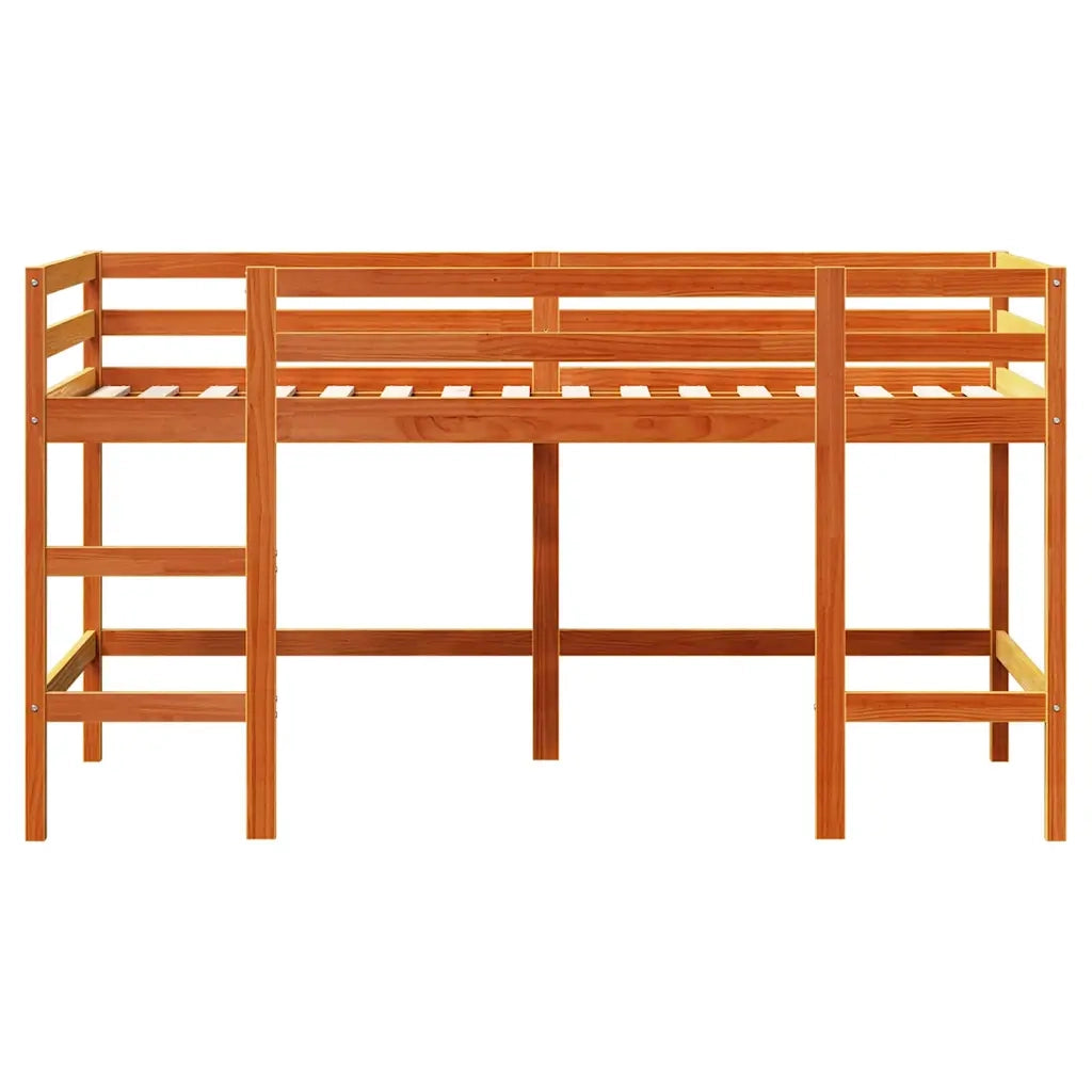 Letto Soppalco con Scala Bambini Marrone 80x200cm Massello Pino 852397