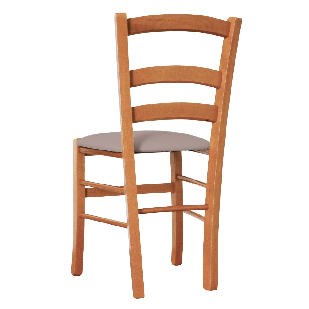 Sedia legno venezia ciliegio con seduta similpelle imbottita tortora