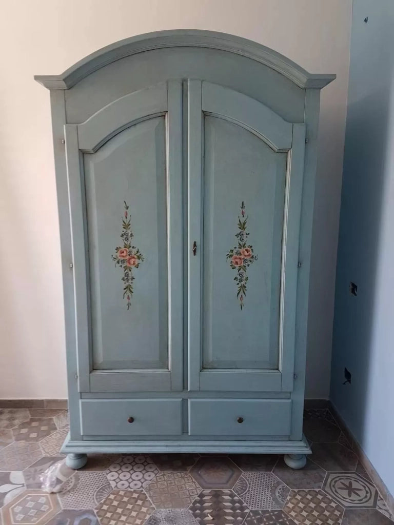 Armadio 2 porte legno shabby cerato azzurro decorato 125x61x200 - Mobili 2G