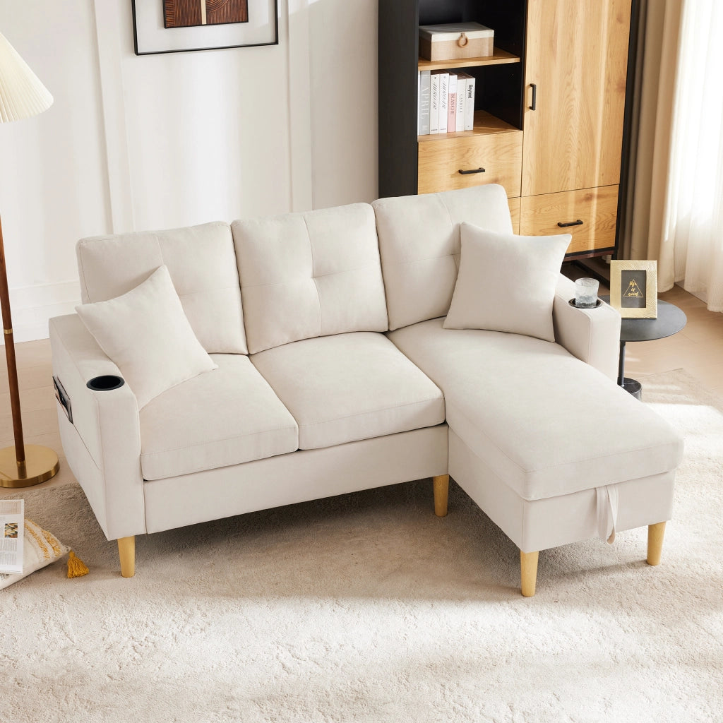 DIVANO ANGOLARE L175 x P129 x H90 cm Beige in cotone e lino con 2 cuscini