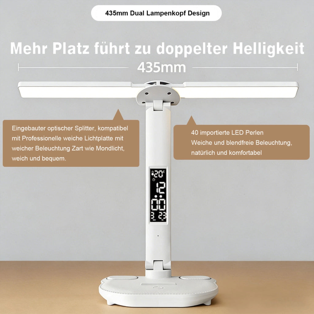 Lampada da scrivania LED bianca a doppia testa con controllo touch