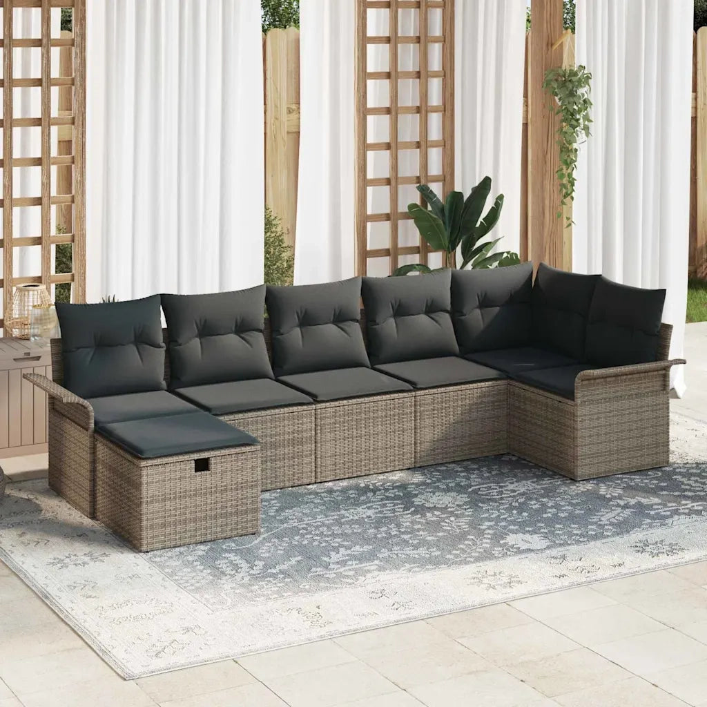 Set Divano da Giardino con cuscino 7 pcs Grigio Poly Rattan 3360230