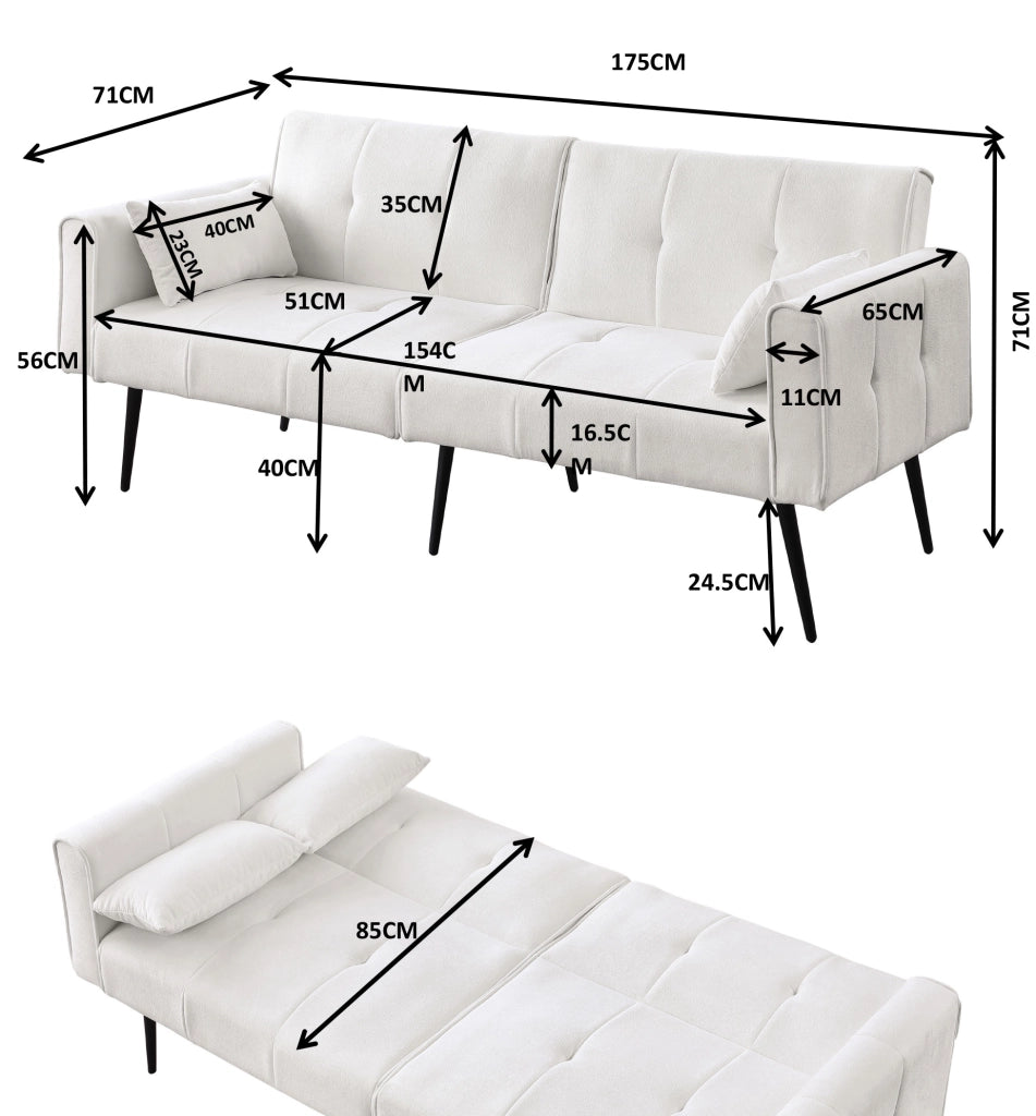 Divano letto 175x71x71 cm facile da montare in tessuto beige