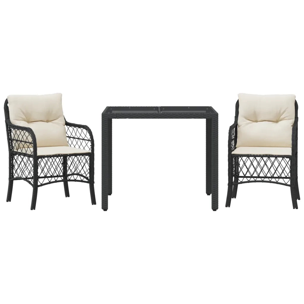 Set da BistrÃ² 3 pz con Cuscini Nero in Polyrattan