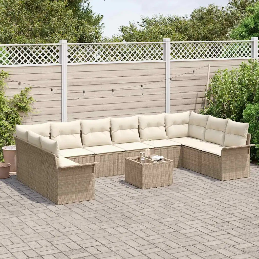 Set Divano da Giardino con cuscino 11 pcs Beige Poly Rattan 3345551