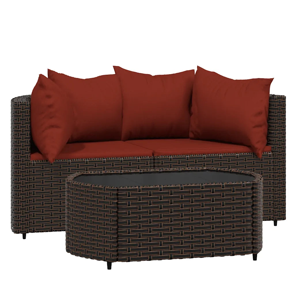 Set Mobili da Giardino 3 pz con Cuscini in Polyrattan Marronecod mxl 106110