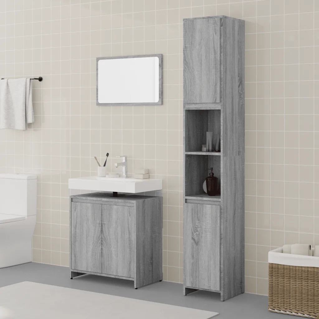 Set Mobili da Bagno 3 pz Grigio Sonoma in Legno Multistrato 3152720