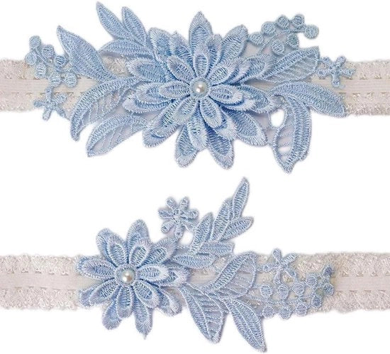 2 Paia di Fascia di Calza per Matrimonio - Manufatto a Mano - Per Sposa - Gala - Blu - Set di 2 Fascie di Calza