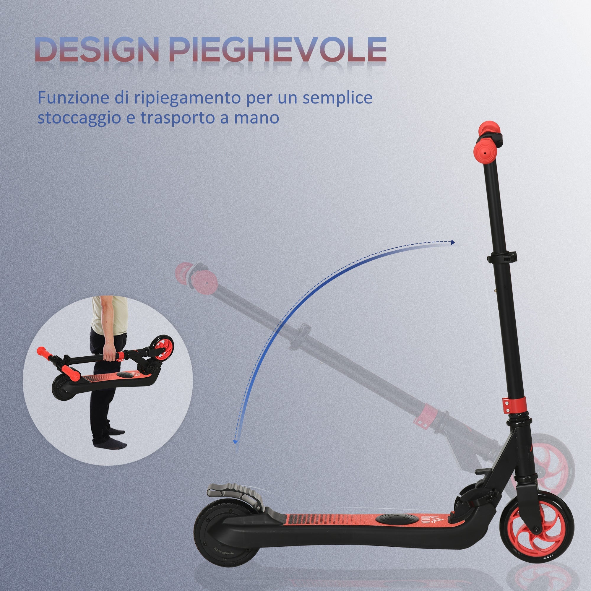 Monopattino Elettrico Pieghevole per Bambini Altezza Regolabile 75-80 cm Nero e Rosso
