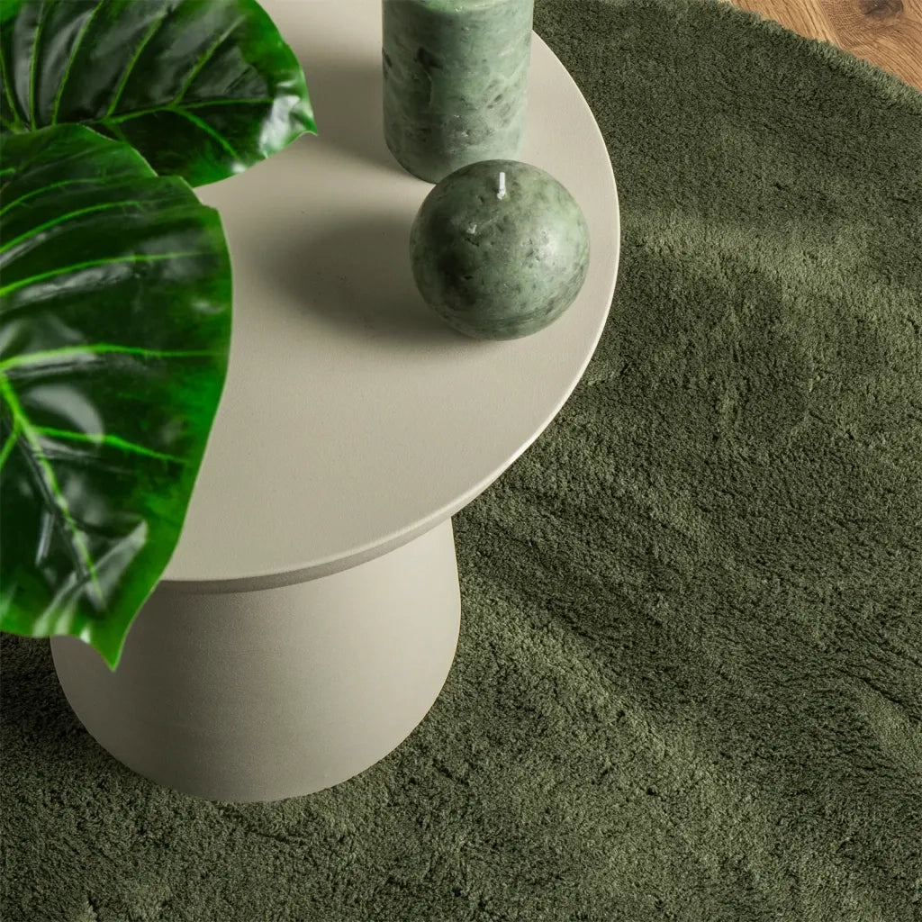Tappeto Pelo Corto HUARTE Morbido Lavabile Verde Bosco Ø 120 cm 375105