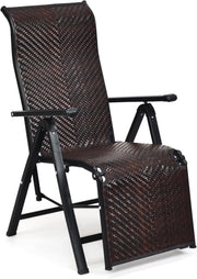 Sdraio da Giardino, Sdraio Pieghevole In Rattan PE Con Schienale E Molle Regolabili, Struttura In Metallo Resistente, Ideale Per Patio, Piscina E Balcone, Marrone