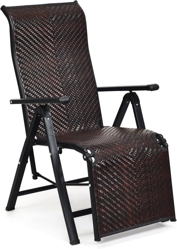 Sdraio da Giardino, Sdraio Pieghevole In Rattan PE Con Schienale E Molle Regolabili, Struttura In Metallo Resistente, Ideale Per Patio, Piscina E Balcone, Marrone