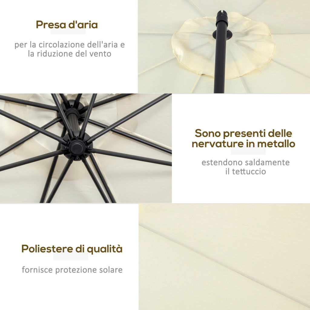 Ombrellone Decentrato da Giardino con Base a Croce Inclusa, in Metallo e Poliestere, 3x2.5 m, Beige