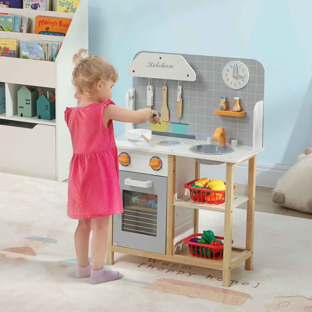 Casetta Cucina Bambini in Legno con Accessori Grigio ¨C Zephmum ¨C 90x40x100 cm
