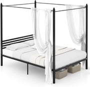 Telaio per letto a baldacchino 140 x 200 cm, letto matrimoniale con doghe in metallo, letto con piattaforma a barra silenziosa, ripostiglio sotto il letto, carico 300 kg