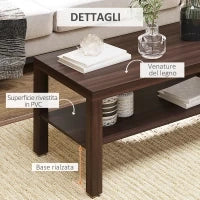 Tavolino da Salotto Rettangolare Classico con Ripiano Portaoggetti in Legno 90×45×44.5cm