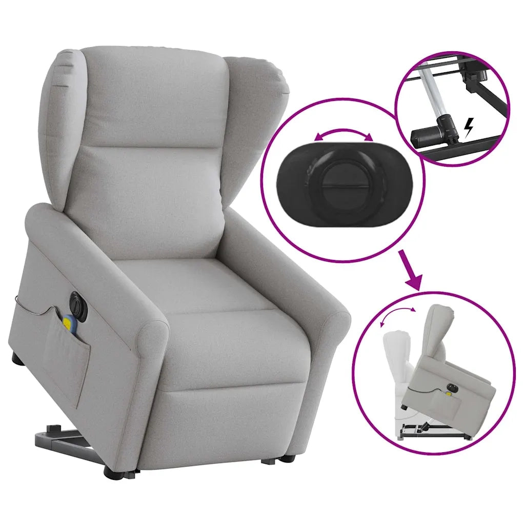 vidaXL Poltrona Alzapersona Massaggi Elettrica Grigio Nuvola Tessuto