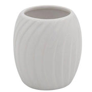 Trade Shop - Bicchiere Portaspazzolini In Ceramica Rigata Bianca Accessori Arredo Bagno 79958 -