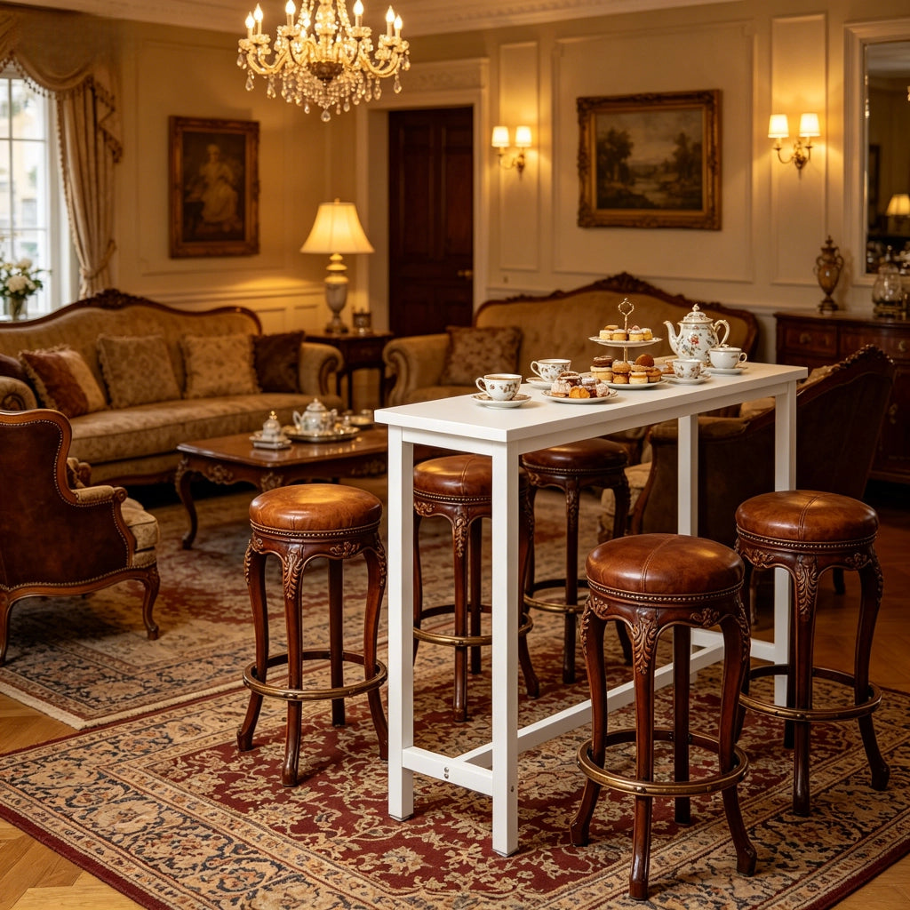 Tavolo da pranzo con struttura in metallo e piano in MDF per cucina e bar, piedini regolabili, portata 150 kg, bianco, 140 × 100 × 40 cm