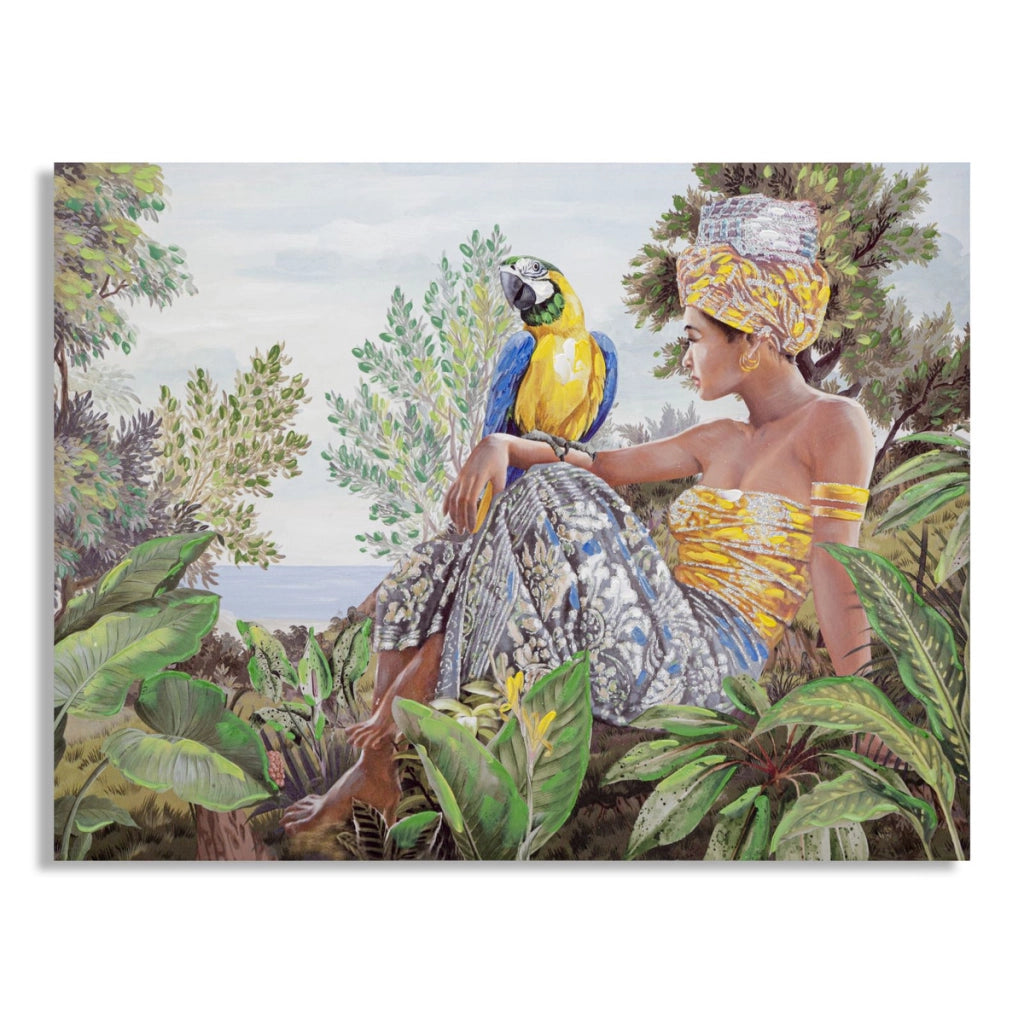 Stampa su Tela Tropicale 1, Multicolore, Legno, 120x3x90 cm