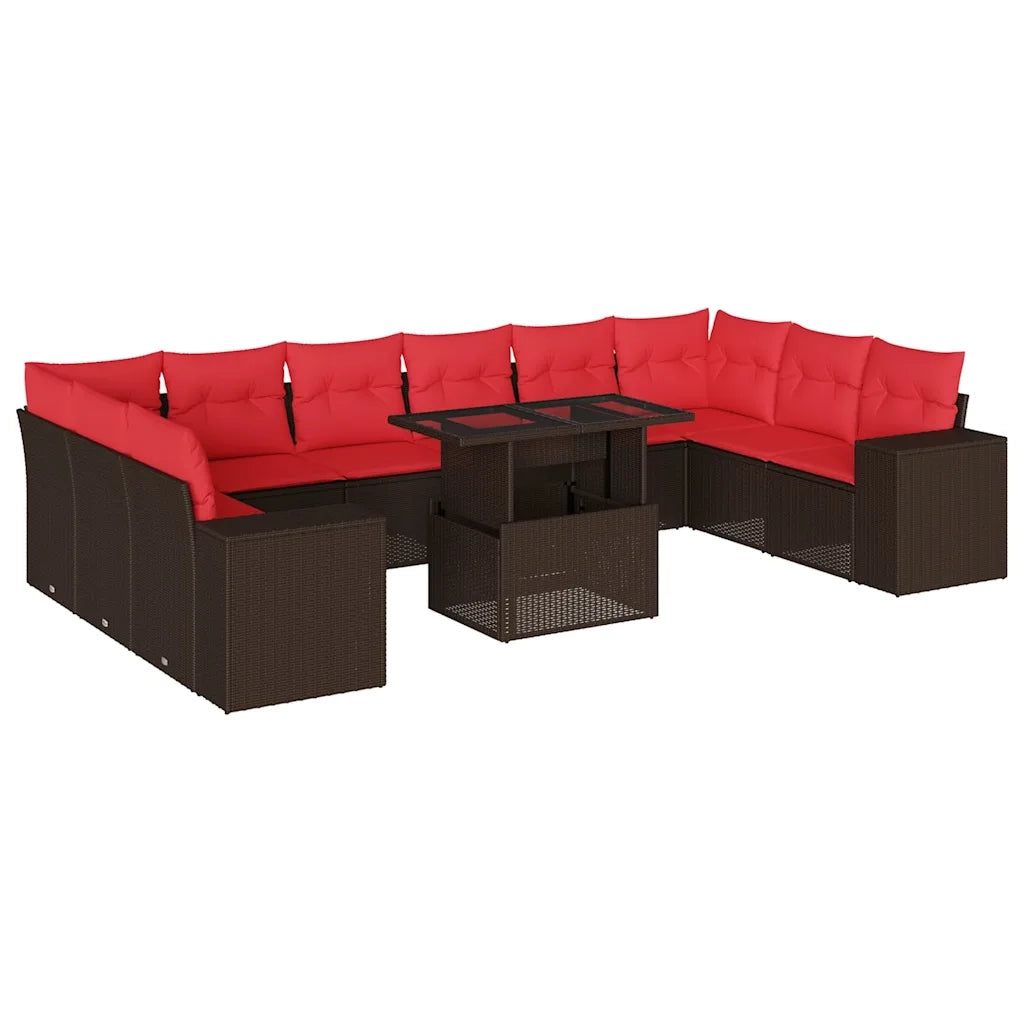 Set Divani da Giardino 11 pz con Cuscini Marrone in Polyrattan 3269414