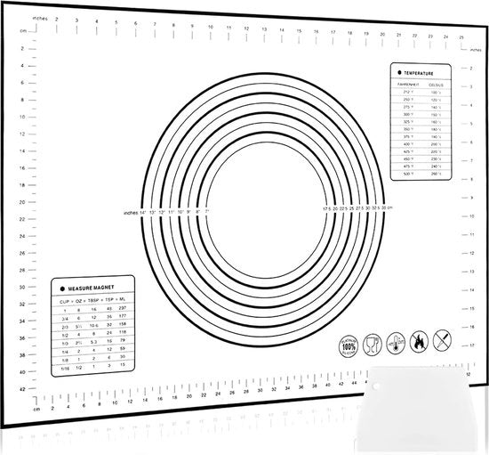 Mat di silicone grande da 60 x 80 cm, antiscivolo, antipolvere con misurazione, per fondente, dolci, pizza, inerte ai BPA (nero + raschiatore)