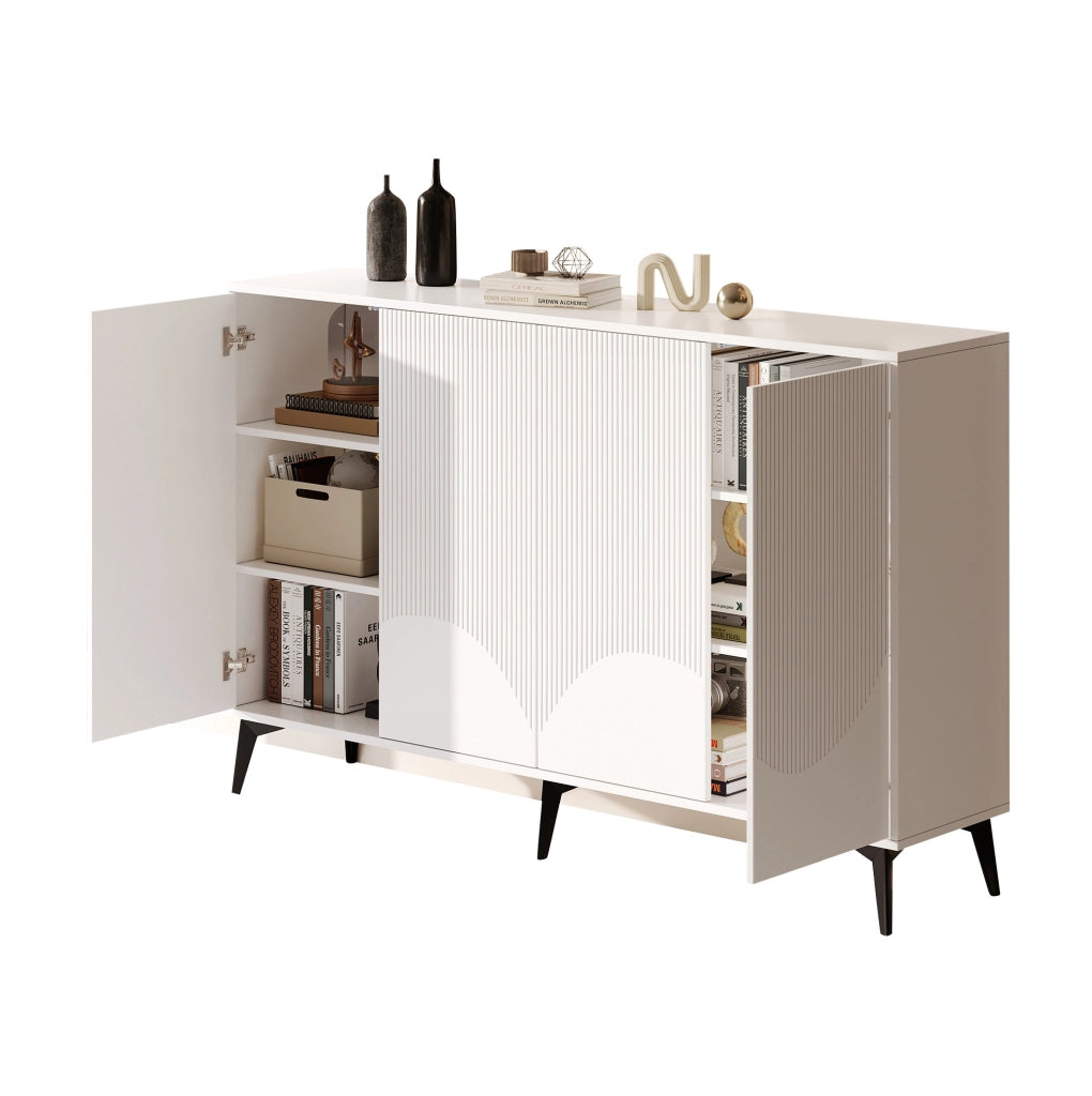 Credenza 160x35x100 cm con 4 ante e ripiani regolabili; bianco