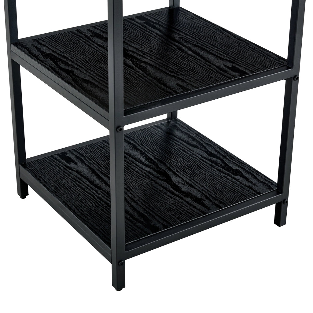Tavolo da pranzo rotondo con doppio ripiano e struttura in metallo per sala da pranzo; in MDF nero; 107 cm