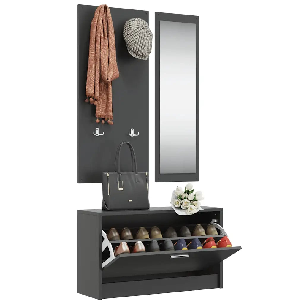 Set Scarpiere 3 in 1-Scaffale per scarpe Nero in Legno Multistrato