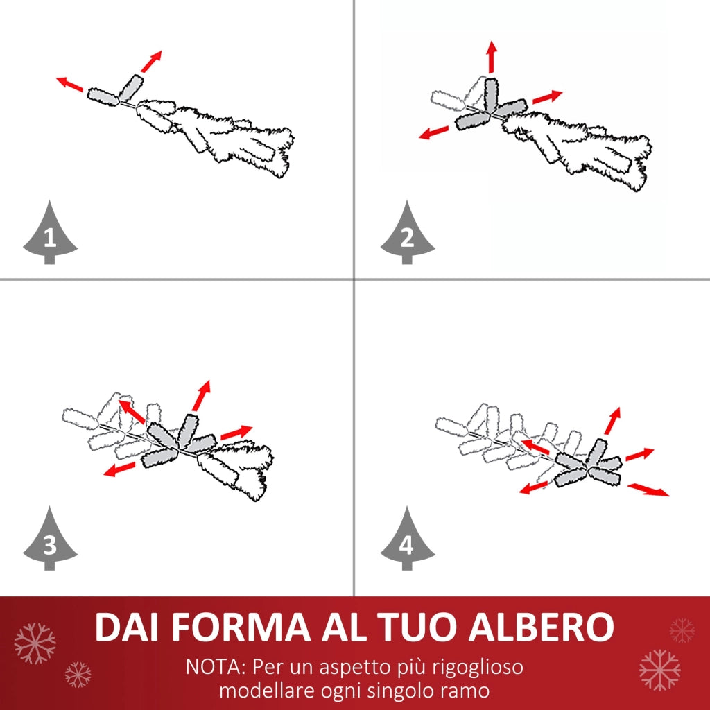 Albero di Natale Artificiale 180 cm Palline e Decorazioni in PVC Ferro
