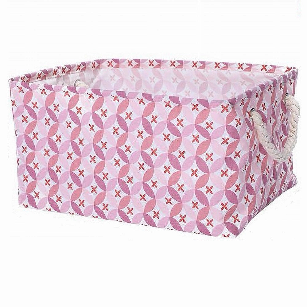 Trade Shop - Cesto Contenitore Portabiancheria Bucato Con Manici Tessuto Rosa 43x32x25cm 79207 -