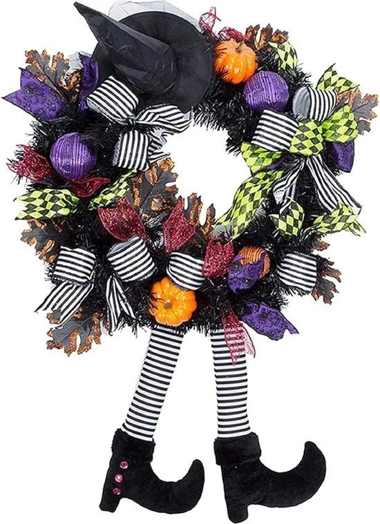 Decorazione di Halloween - Catena di streghe nera con cappello e gambe - Zucca per interni e esterni della casa decorazione di Halloween