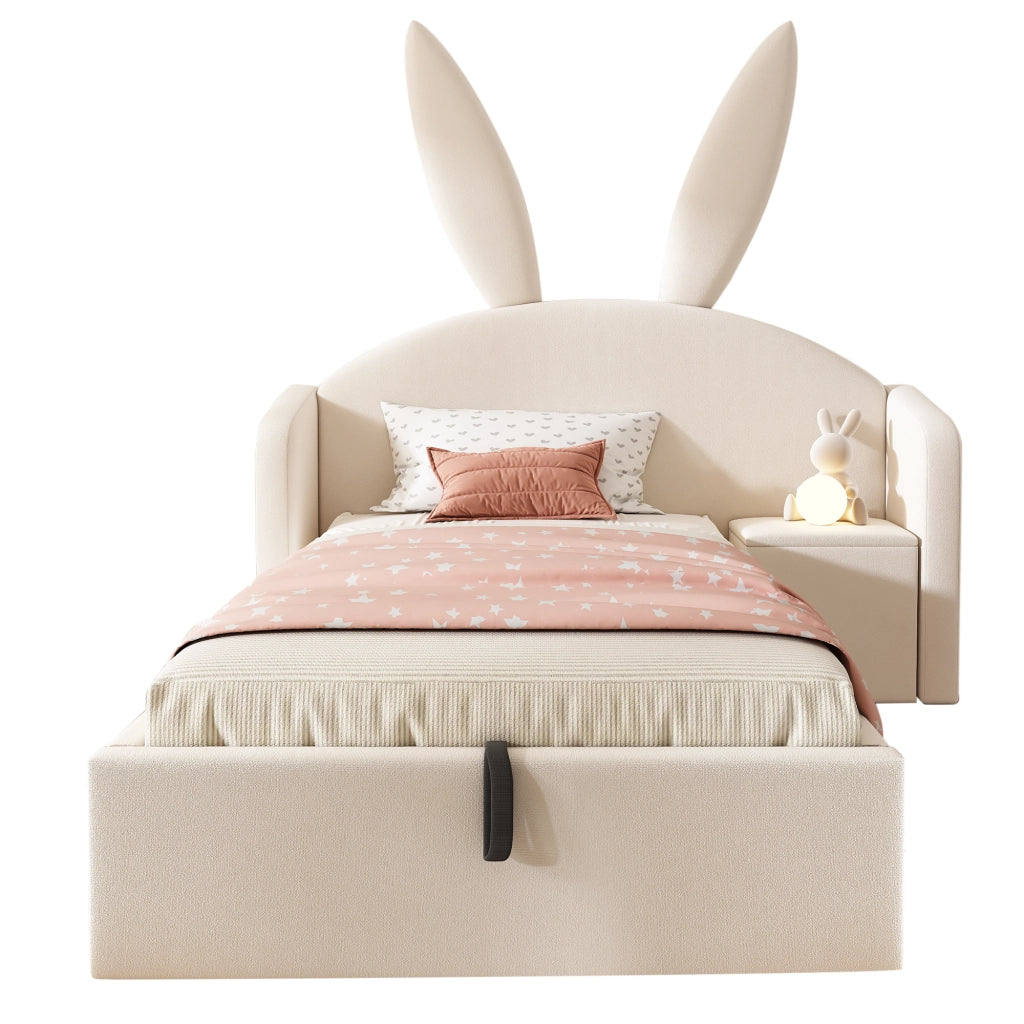 Letto imbottito idraulico 90x200 cm in velluto beige