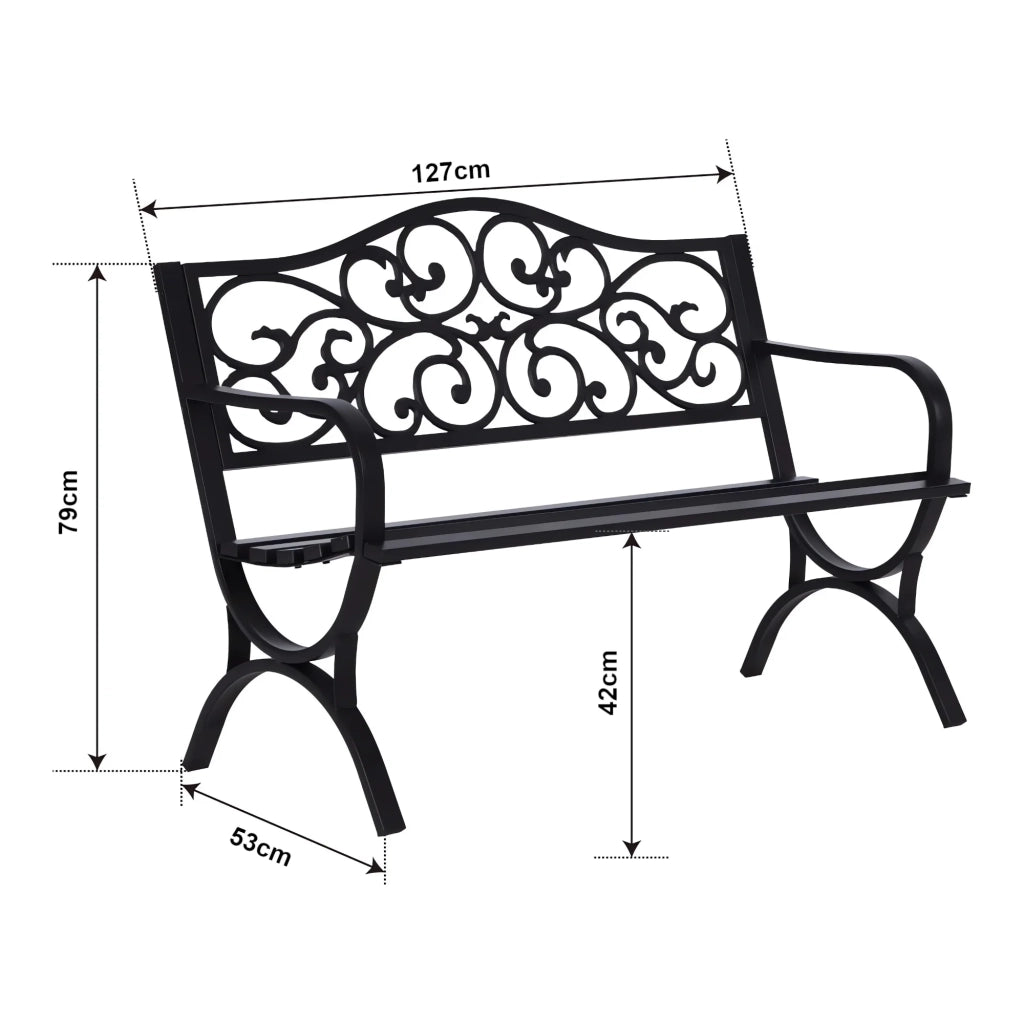 Panca da giardino 127 x 53 x 79 cm acciaio grigio scuro con patina verde 03_0008964
