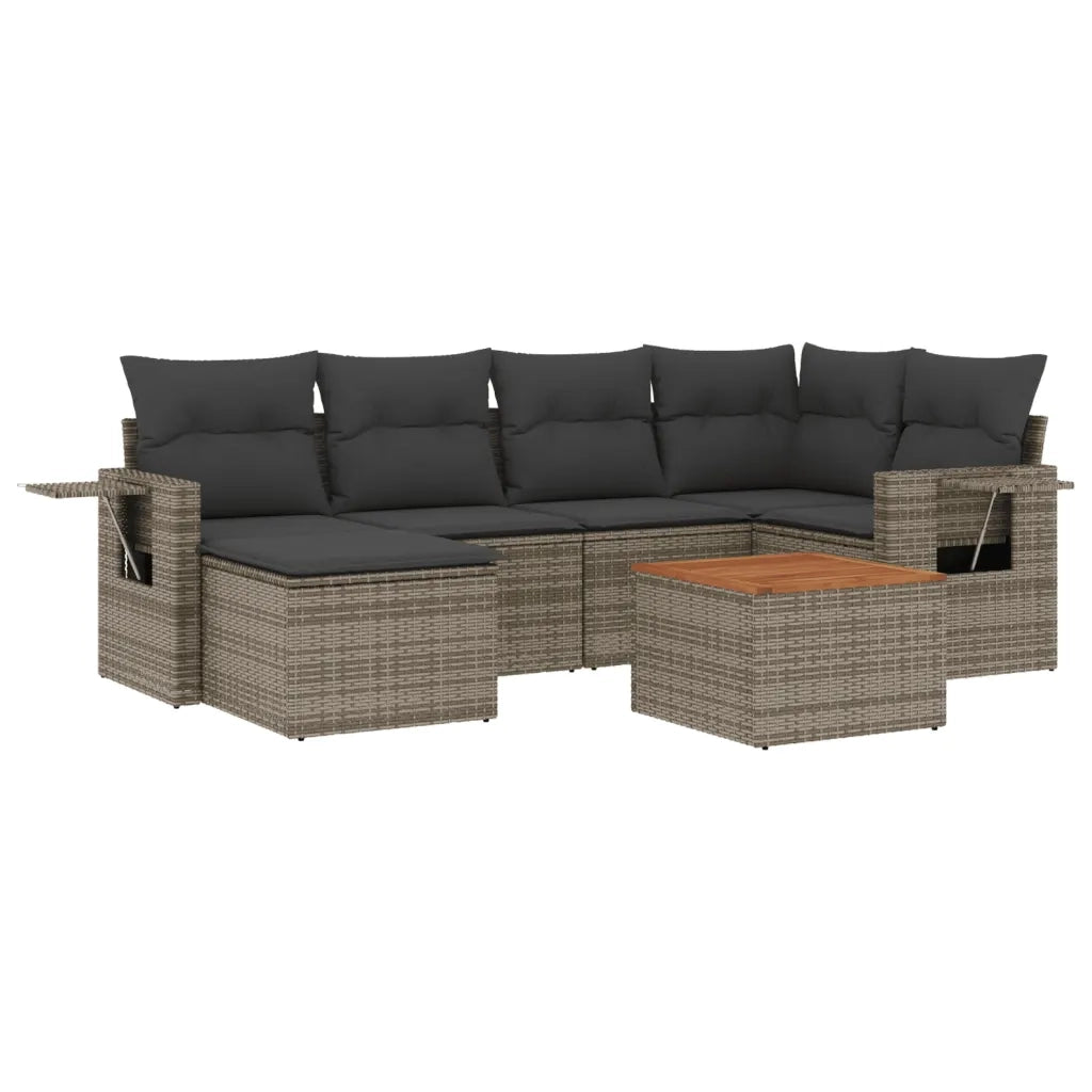 Set Divani da Giardino 7 pz con Cuscini Grigio in Polyrattan 3256998