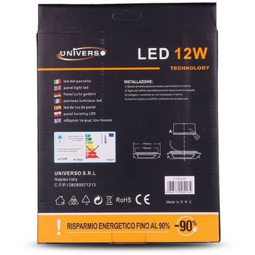 Trade Shop - Pannello Led Slim 12w Incasso Quadrato In Pvc Luce Caldo Freddo Naturale P155aq -