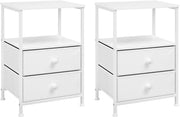 Set di 2 Comodini Camera da Letto, Comodini Bianchi con 2 Cassetti in Tessuto e 1 Scomparto Aperto, Tavolino Basso da Salotto, Moderno, in Legno Metallo, 40x30x60 cm