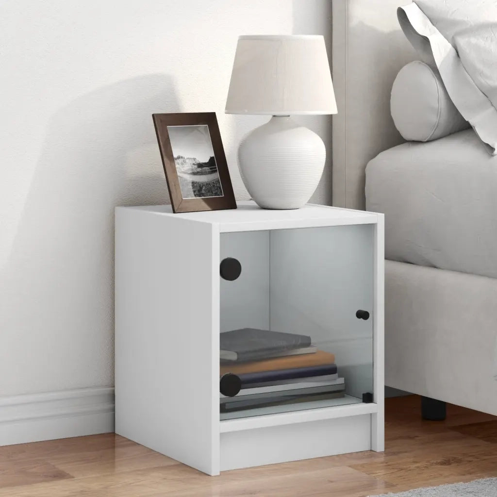 Comodino con Anta in Vetro Bianco 35x37x42 cmcod mxl 87314