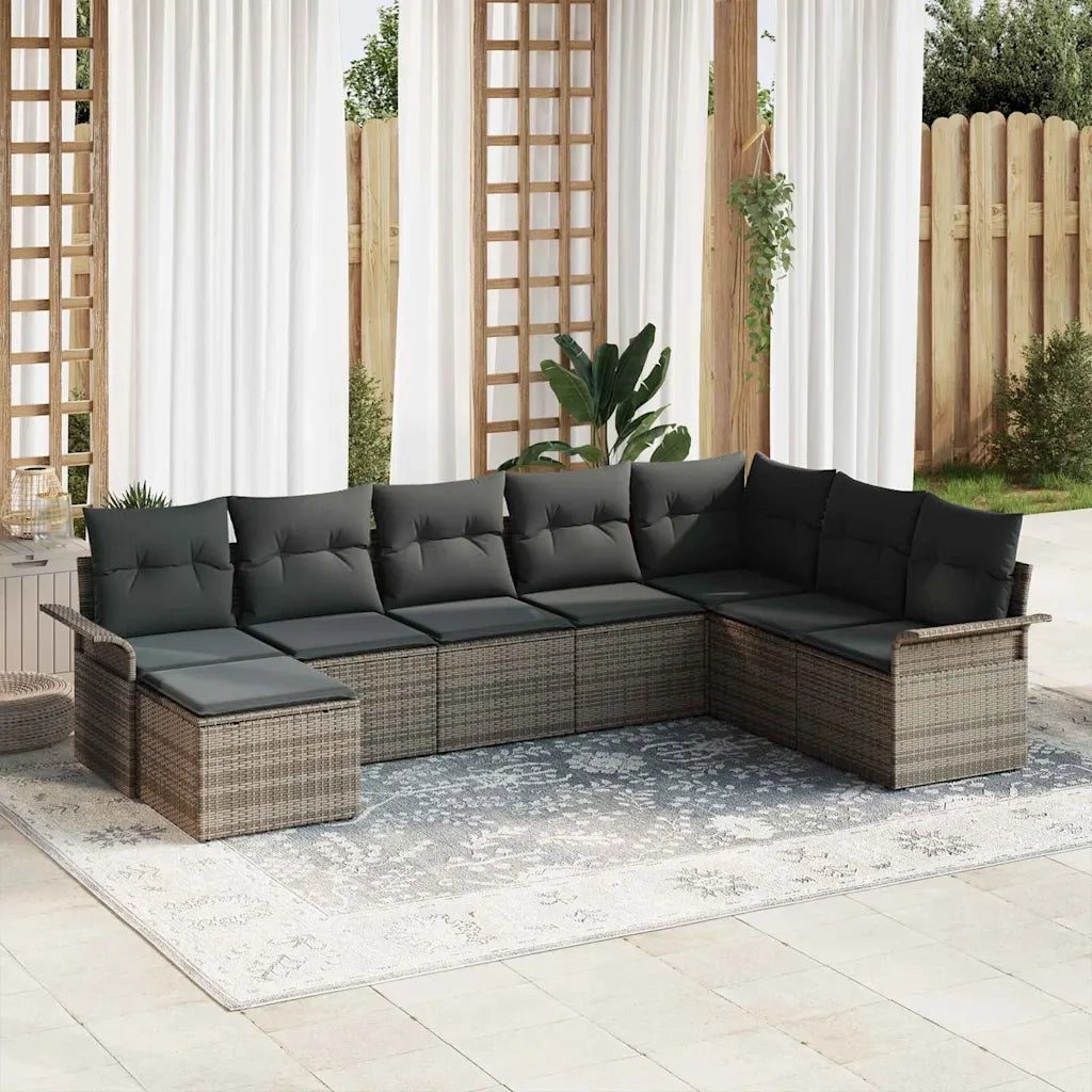 Set Divano da Giardino con cuscino 8 pcs Grigio polyrattan